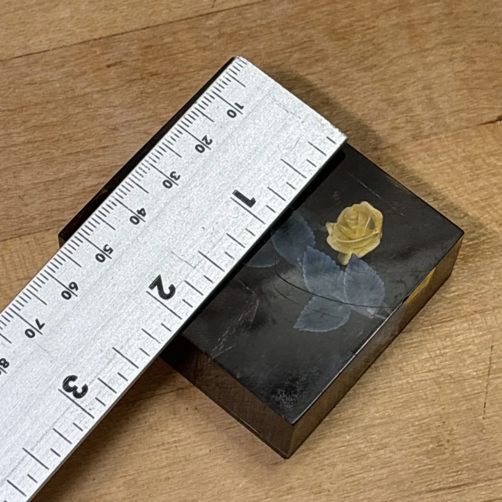 Vintage Lucite Pin Holder Yellow Rose Embedded Desk Vanity Display Decor